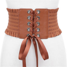 Load image into Gallery viewer, Belt Women 2019 Lace up Elastic Wide Waist Belts Summer Dress Women's Accessories Pu Leather Girdle